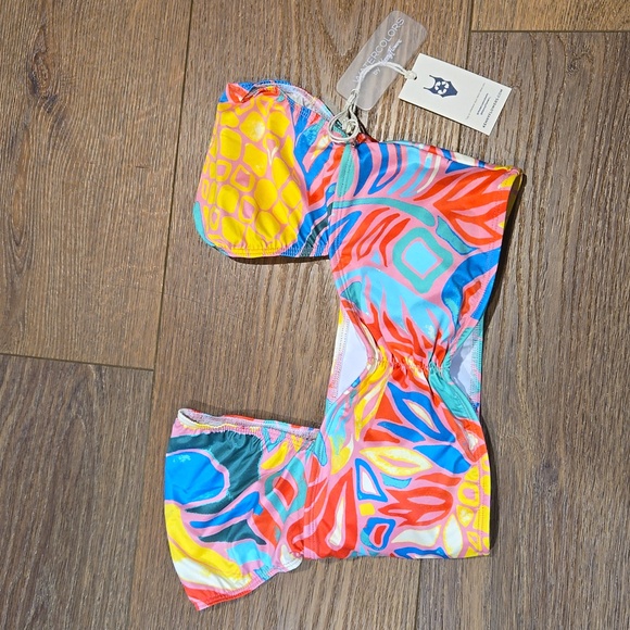 NWT WATERCOLOR BY KENNY FLOWERS CAP SLEEVE CROP BIKINI TOP.. #6410 - Picture 1 of 9